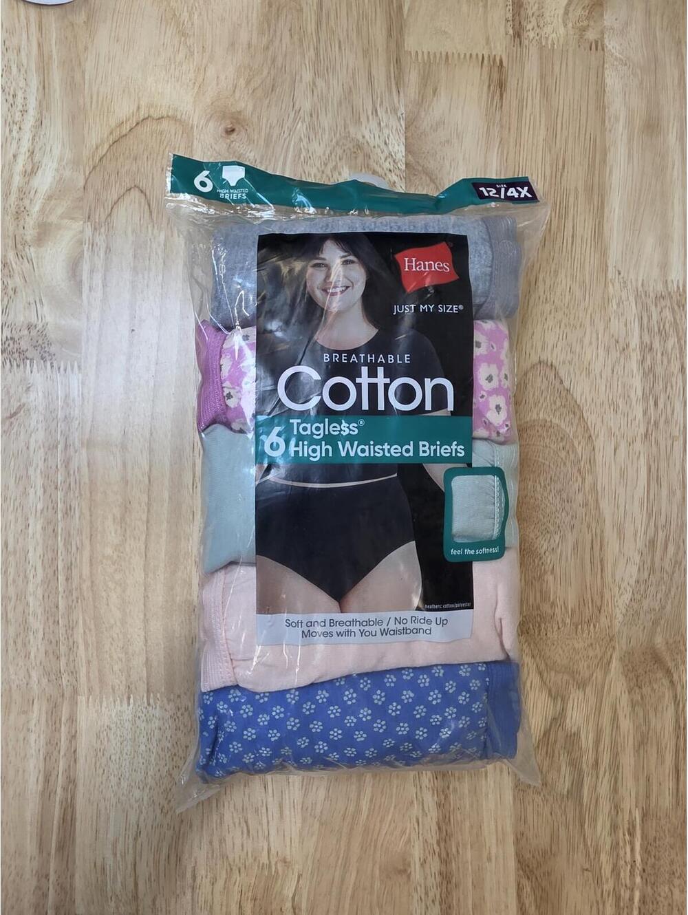 Just My Size Women’s Cool Comfort Cotton High Cut Briefs 6 Pack Size 12/4X